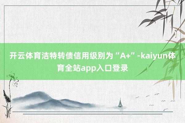 开云体育洁特转债信用级别为“A+”-kaiyun体育全站app入口登录